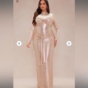 Fashion Nova Shimmering Gold Long Sleeve Dress